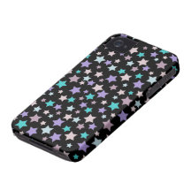 Modelo de estrellas azul y rosado púrpura en negro iPhone 4 carcasas