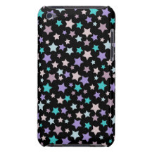 Modelo de estrellas azul y rosado púrpura en negro iPod Case-Mate protectores