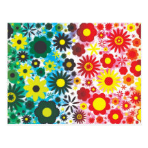 Modelo de flores verde rojo psicodélico 60s postal