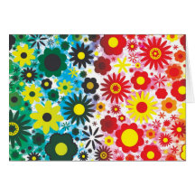 Modelo de flores verde rojo psicodélico 60s tarjeton
