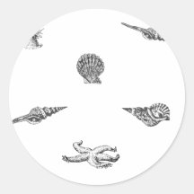Modelo de los Seashells y de las estrellas de mar Etiqueta Redonda