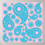 Modelo de Paisley en rosa y azul de turquesa Impresiones