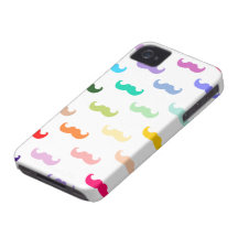 Modelo del bigote del arco iris en blanco iPhone 4 Case-Mate protectores