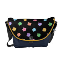 Modelo del cerdo del arco iris en negro bolsa de mensajeria 