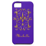 Modelo del corazón de la flor de lis del oro (púrp iPhone 5 Case-Mate cobertura