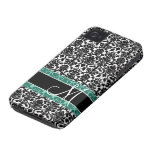 Modelo del damasco con el monograma iPhone 4 Case-Mate fundas