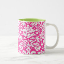 Modelo del damasco de las rosas fuertes taza de café