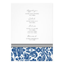 Modelo del damasco del gris azul del menú del boda invitacion personalizada