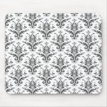 Modelo del damasco negro y blanco, gris alfombrillas de raton