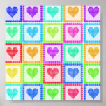 Modelo del edredón del corazón del arco iris posters