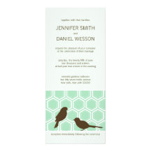Modelo del panal en verde menta con los pájaros de invitación personalizada