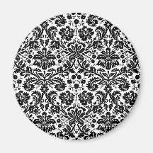 Modelo elegante blanco y negro del damasco imanes de nevera