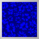Modelo floral abstracto azul profundo poster