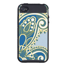 Modelo floral de Paisley del oro azul lindo iPhone 4 Cárcasa