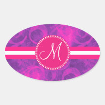 Modelo floral rosado púrpura del Flourish del remo Calcomania Óval Personalizadas
