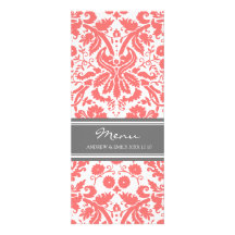 Modelo gris coralino del damasco del menú del boda invitacion personal 