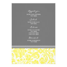 Modelo gris del damasco del limón del menú del bod invitacion personalizada