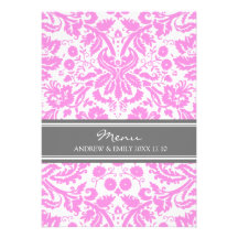 Modelo gris del damasco del rosa del menú del boda invitaciones personalizada