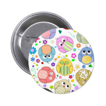 Modelo lindo de los búhos y de flores pins