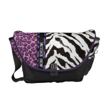 Modelo negro púrpura de la cebra del leopardo de l bolsas de mensajeria