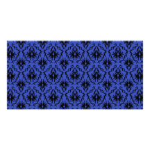Modelo negro y azul del diseño del damasco tarjetas fotográficas personalizadas