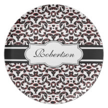 Modelo negro y rojo elegante del damasco platos de comidas