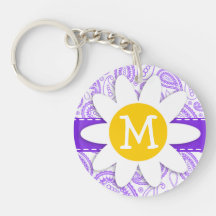Modelo púrpura de Paisley; Margarita de la primave Llavero