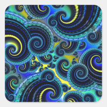 Modelo retro azul y amarillo calcomanía cuadrada personalizada