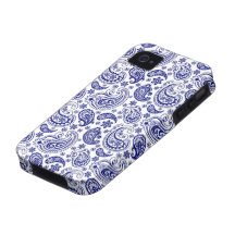Modelo retro azul y blanco del jamón de Paisley iPhone 4 Carcasa