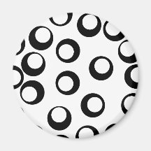 Modelo retro blanco y negro de los círculos imán de frigorifico