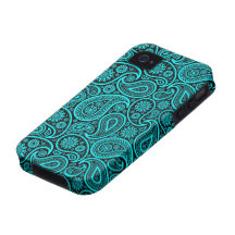 Modelo retro de la turquesa y del jamón de Paisley iPhone 4 Fundas