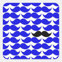 Modelo retro del bigote en azul etiqueta