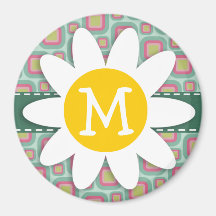 Modelo retro del rosa y de la menta; Margarita Imán De Frigorífico