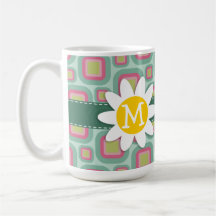 Modelo retro del rosa y de la menta; Margarita Taza De Café