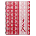 Modelo rojo del copo de nieve del navidad blanco libreta espiral