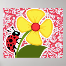 Modelo rojo del damasco; Mariquita Poster
