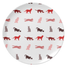 Modelo rojo del gato plato de cena