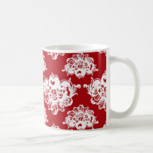 modelo romántico grande blanco rojo del damasco taza
