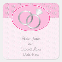 Modelo rosado de los anillos de bodas colcomanias cuadradas personalizadas