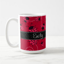 Modelo rosado y negro de la mariquita tazas de café
