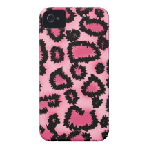 Modelo rosado y negro del estampado leopardo Case-Mate iPhone 4 funda