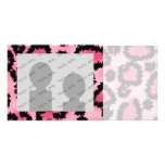 Modelo rosado y negro del estampado leopardo tarjeta fotografica personalizada