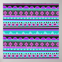 Modelo tribal azul y púrpura brillante poster