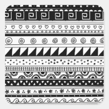 Modelo tribal blanco y negro calcomanías cuadradass personalizadas