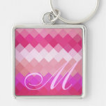 Modelo y monograma rosados de Chevron del diamante Llavero Personalizado