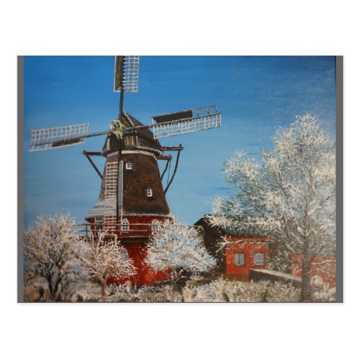 Molino de viento holandés en invierno postal