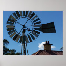 Molino de viento y chimenea poster