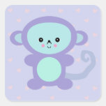 mono de la púrpura del kawaii pegatina cuadradas personalizadas