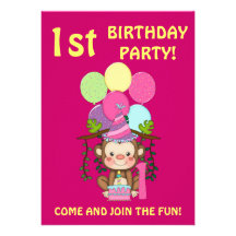 Mono Fiesta-Lindo del cumpleaños+Globos coloridos Comunicados Personalizados