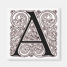 Monograma "A" con los remolinos rojo oscuro - imán